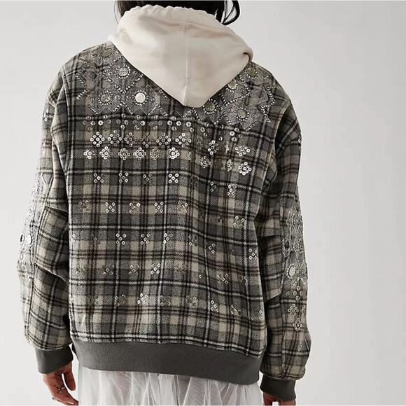 Free People Louie Wool Blend Embellished Bomber Jacket - Picture 10 of 10